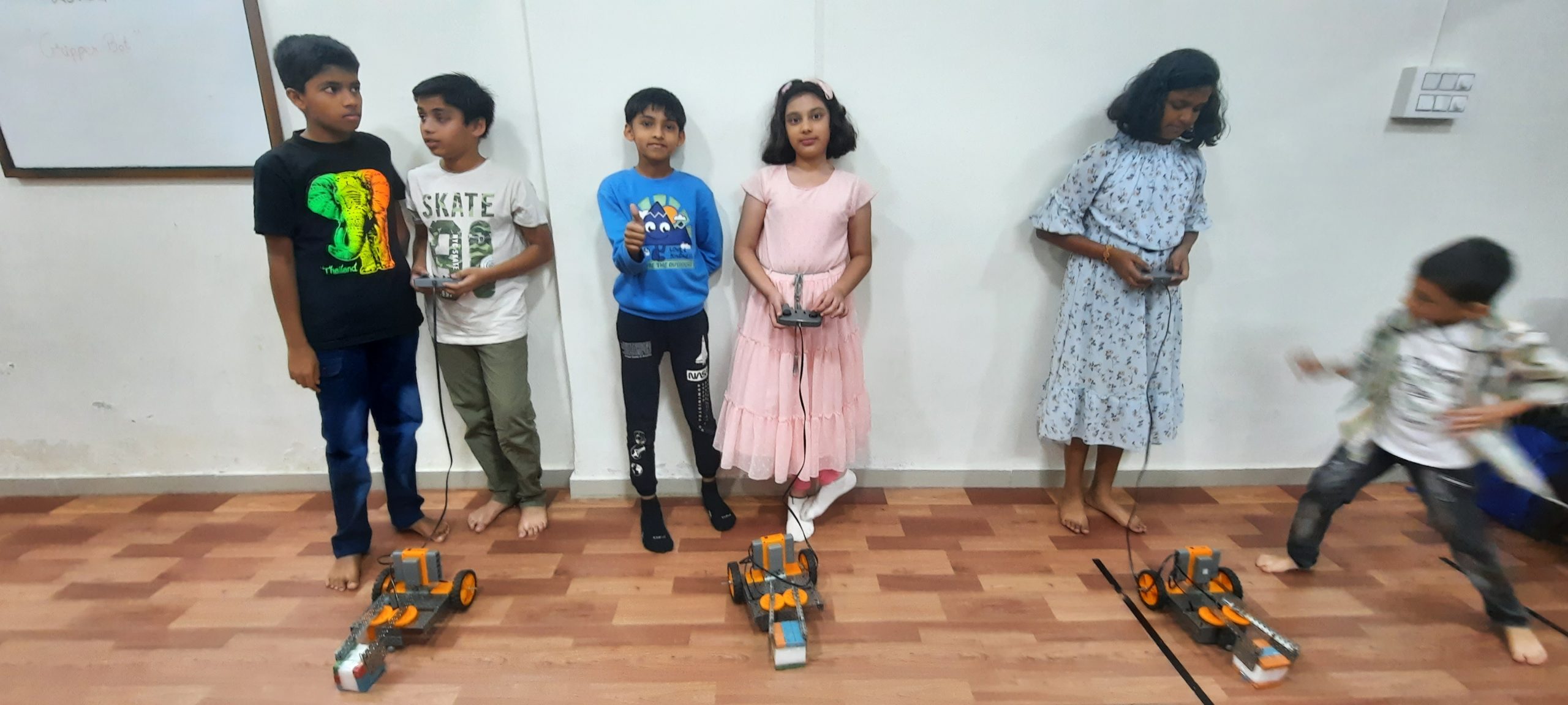 Students building robots